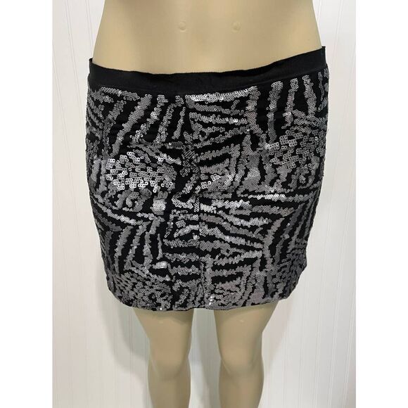 Theory Silk Mini Sequin‎ Skirt Black Silver Size 2 - Picture 13 of 15